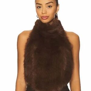 Bardot Brown Faux Fur Halter Top